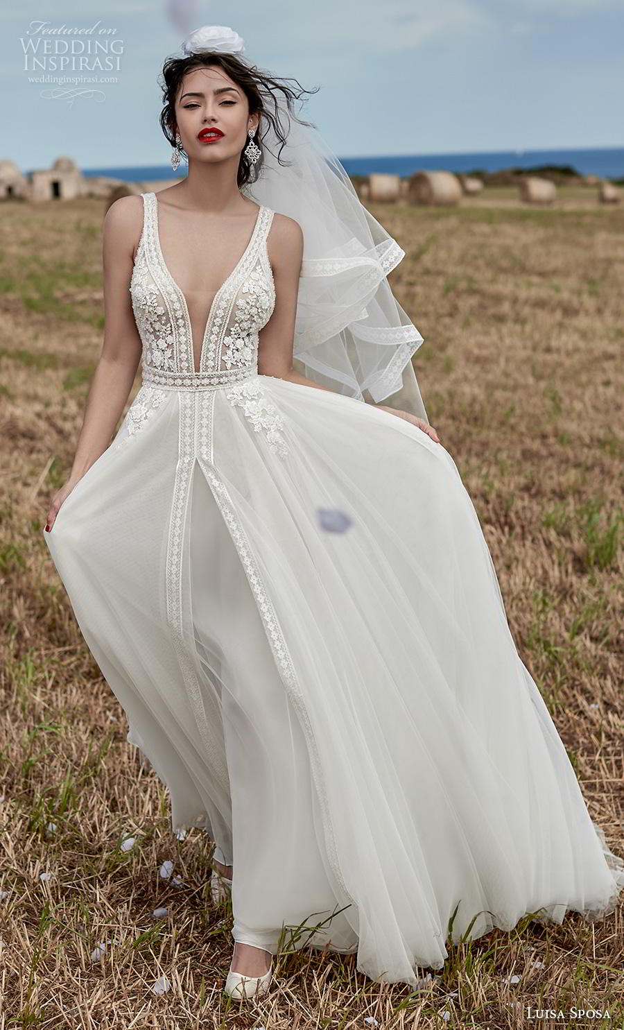 luisa sposa 2020 bridal sleeveless with strap deep plunging v neck heavily embellished bodice open side romantic soft a line wedding dress sweep train (8) mv luisa sposa 2020 bridal sleeveless with strap deep plunging v neck heavily embellished bodice open side romantic soft a line wedding dress sweep train (8) mv