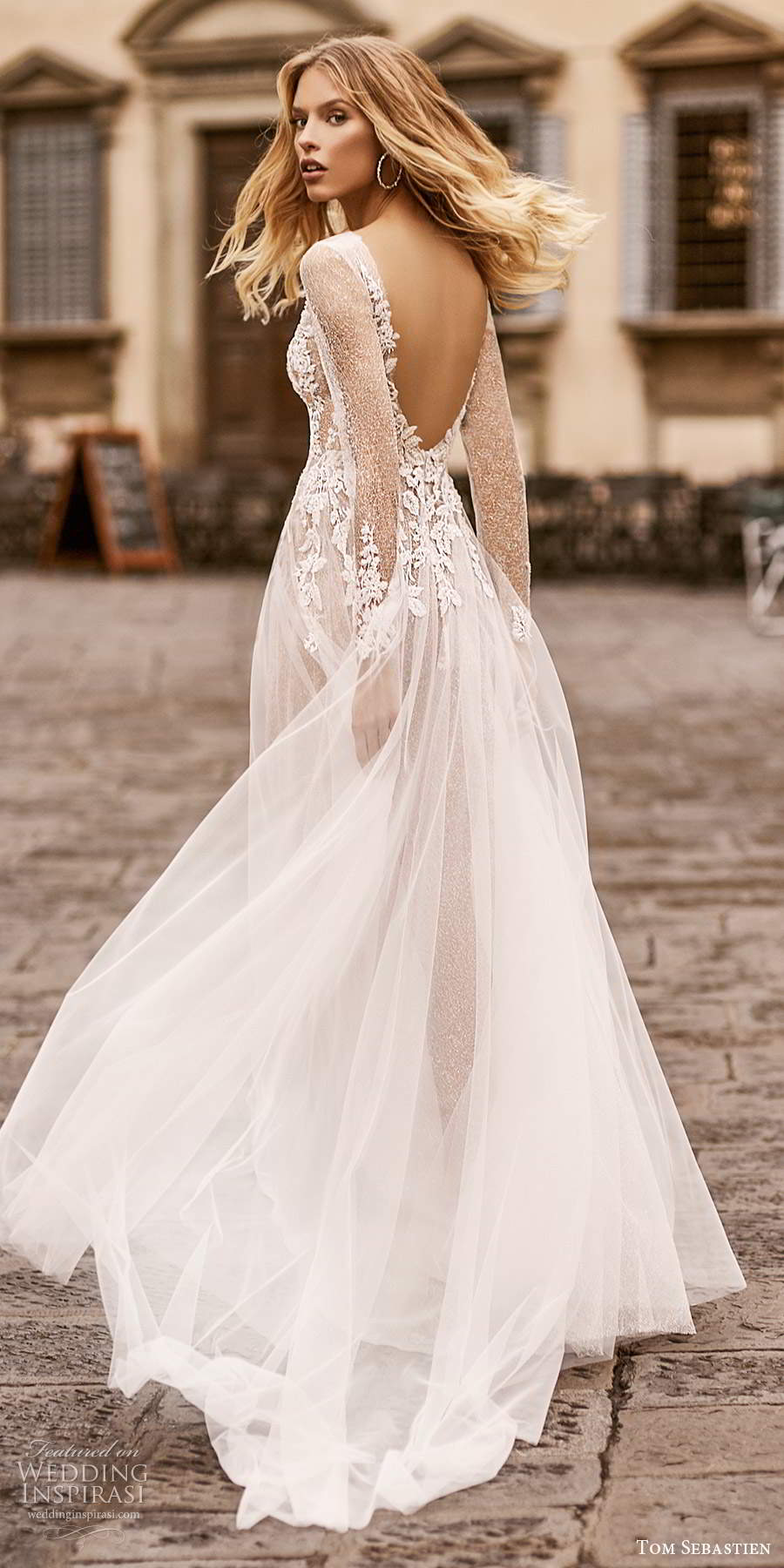 tom sebastien 2020 bridal illusion long sleeves plunging neckline heavily embellished bodice a line ball gown wedding dress chapel train (16) bv tom sebastien 2020 bridal illusion long sleeves plunging neckline heavily embellished bodice a line ball gown wedding dress chapel train (16) bv