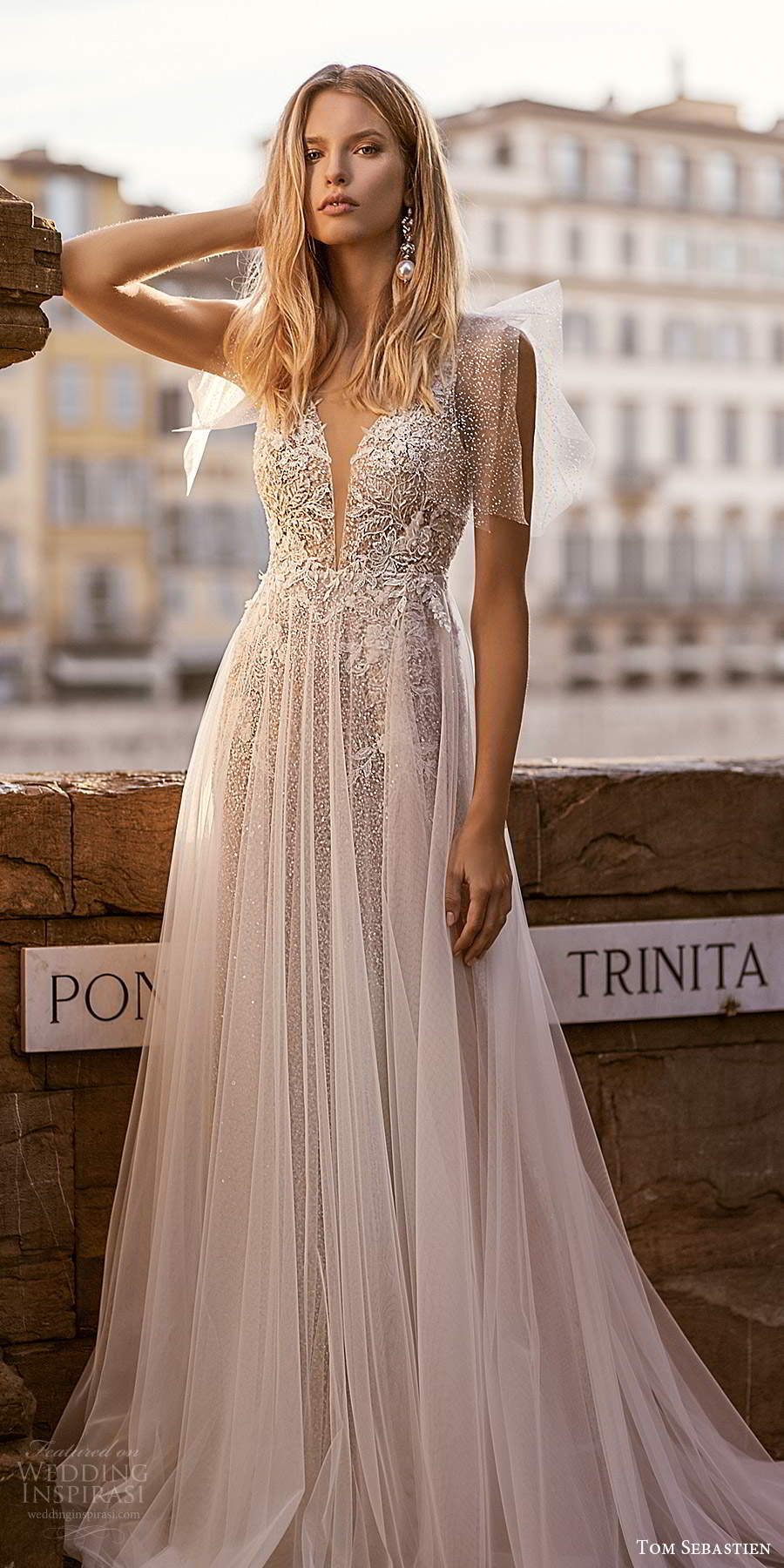 tom sebastien 2020 bridal sleeveless bow straps plunging v neckline fully embellished soft a line ball gown wedding dress slit skirt chapel train scoop back (4) zv