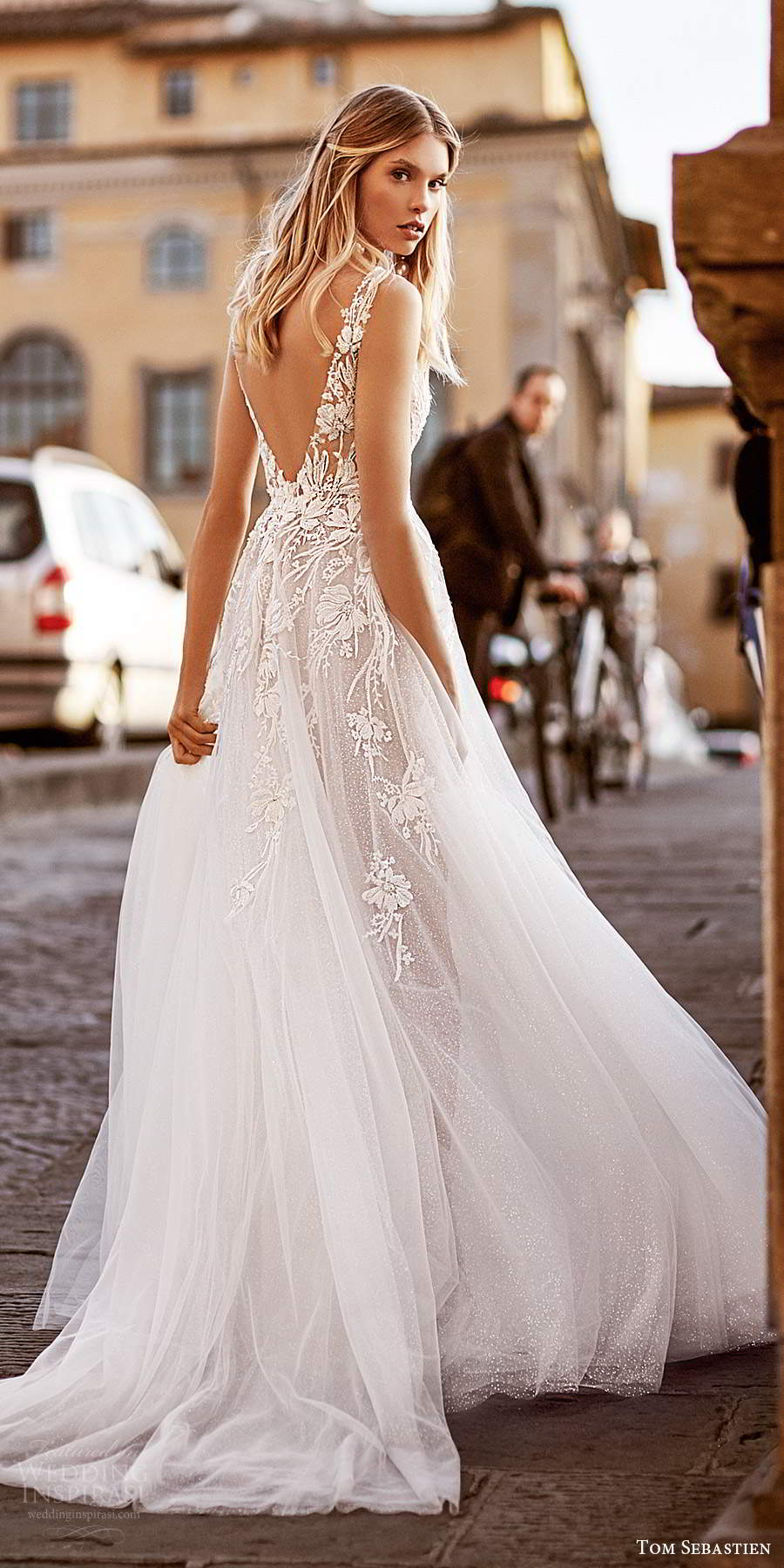 tom sebastien 2020 bridal sleeveless sheer straps plunging v neckline fully embellished a line ball gown wedding dress low v back chapel train (5) bv