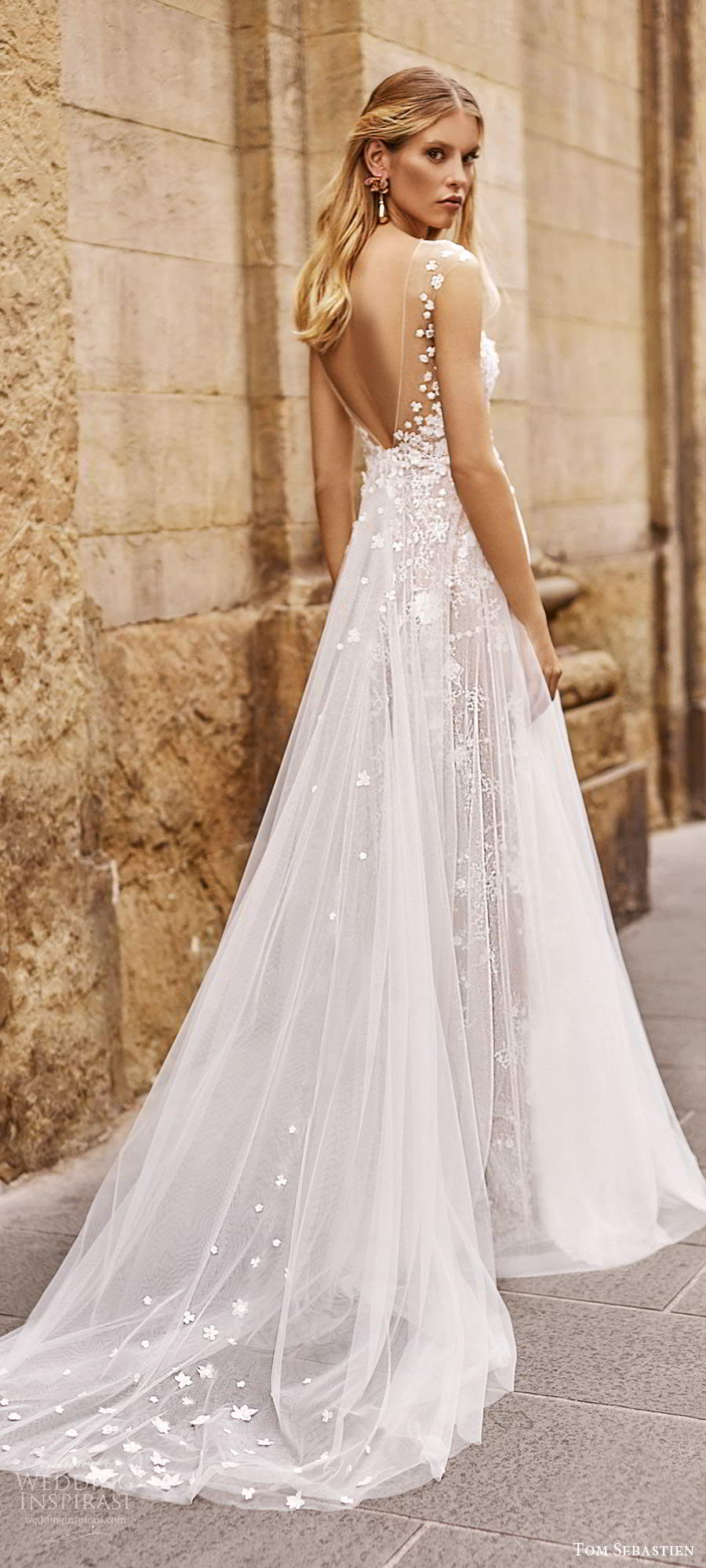 tom sebastien 2020 bridal sleeveless sheer straps plunging v neckline fully embellished a line ball gown wedding dress sheer v back chapel train (13) bv