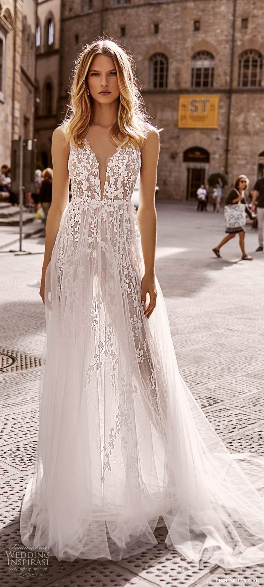 tom sebastien 2020 bridal sleeveless sheer straps plunging v neckline fully embellished a line ball gown wedding dress v back chapel train (12) mv