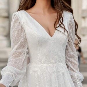 victoria soprano fall 2020 bridal illusion long poet sleeves v neckline fully embellished glitzy a line ball gown wedding dress chapel train (10) zv