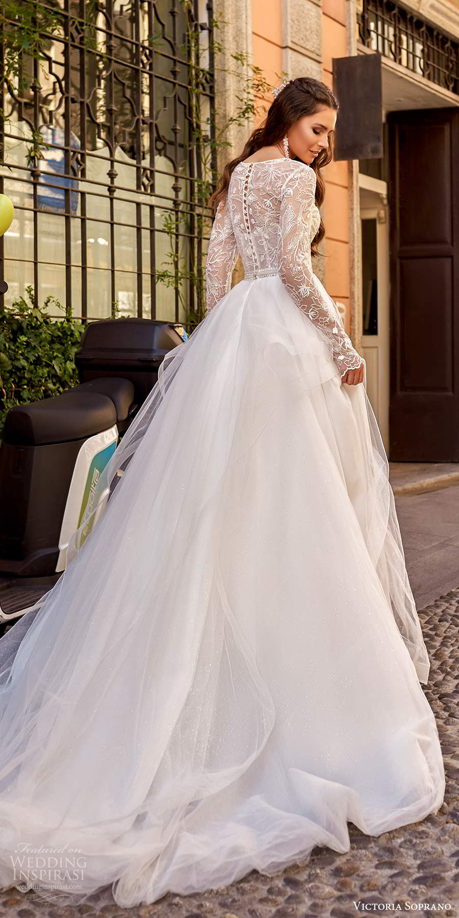 victoria soprano fall 2020 bridal illusion long sleeves v neckline embellished bodice a line ball gown wedding dress chapel train (20) bv