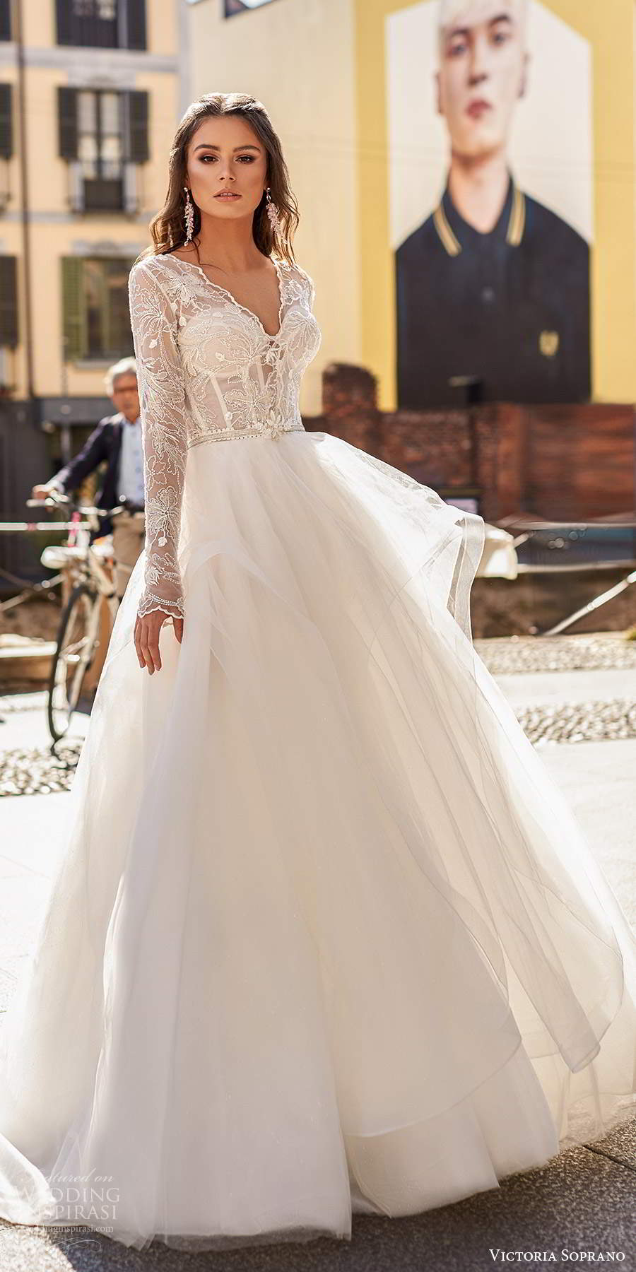 victoria soprano fall 2020 bridal illusion long sleeves v neckline embellished bodice a line ball gown wedding dress chapel train (20) mv