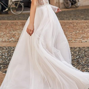 victoria soprano fall 2020 bridal one shoulder long sleeves asymmetric neckline embellished bodice clean skirt a line ball gown wedding dress chapel train (12) bv