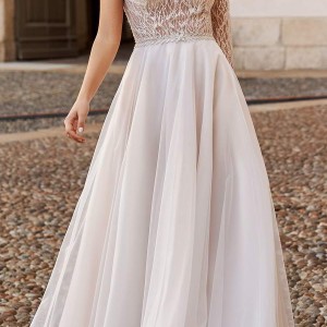 victoria soprano fall 2020 bridal one shoulder long sleeves asymmetric neckline embellished bodice clean skirt a line ball gown wedding dress chapel train (12) mv