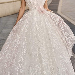 victoria soprano fall 2020 bridal strapless crumbcatcher neckline fully embellished pink blush a line ball gown wedding dress chapel train (13) mv
