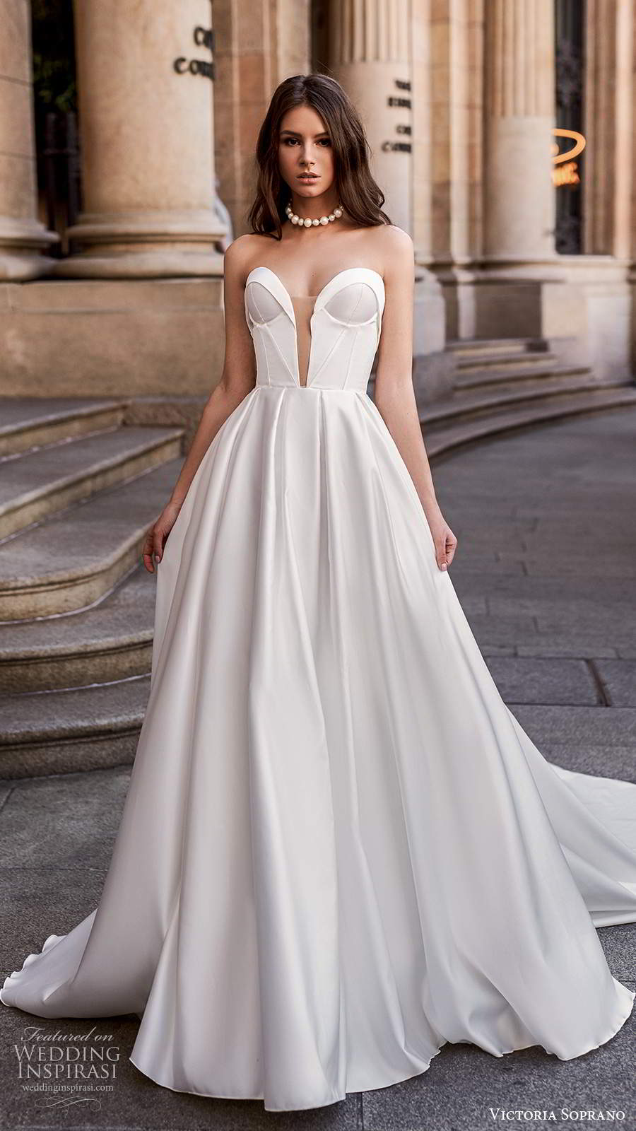 victoria soprano fall 2020 bridal strapless plunging sweetheart neckline clean minimalist a line ball gown wedding dress chapel train (7) mv victoria soprano fall 2020 bridal strapless plunging sweetheart neckline clean minimalist a line ball gown wedding dress chapel train (7) mv