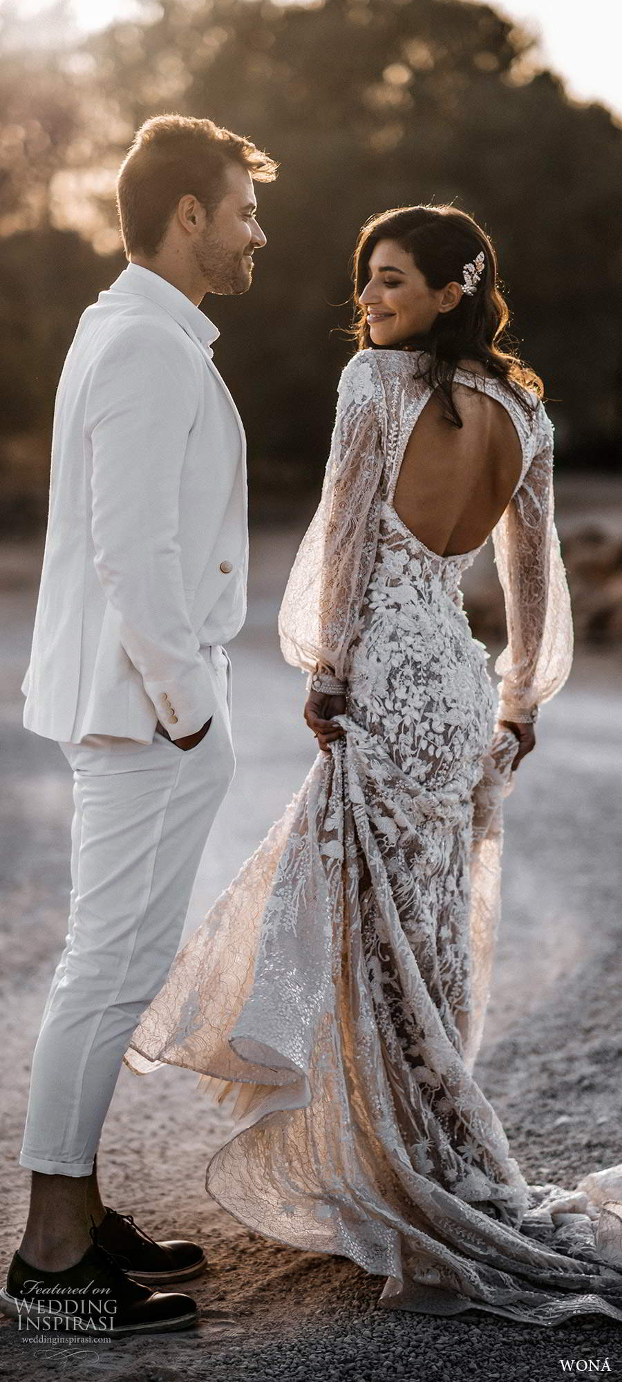 wona fall 2020 bridal illusion long poet sleeves v neckline fully embellished a line fit flare wedding dress keyhole back chapel train (6) bv wona fall 2020 bridal illusion long poet sleeves v neckline fully embellished a line fit flare wedding dress keyhole back chapel train (6) bv
