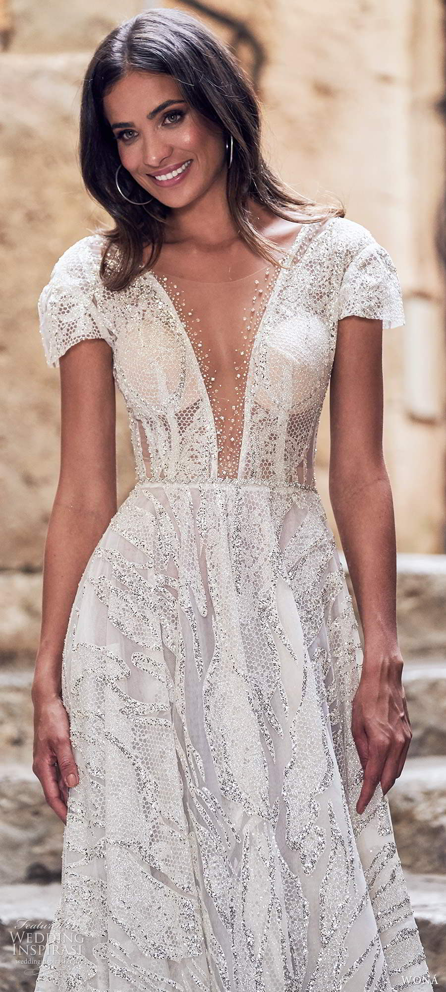 wona fall 2020 bridal short sleeves plunging v neckline fully embellished a line ball gown wedding dress low scoop back cathedral train (9) zv wona fall 2020 bridal short sleeves plunging v neckline fully embellished a line ball gown wedding dress low scoop back cathedral train (9) zv