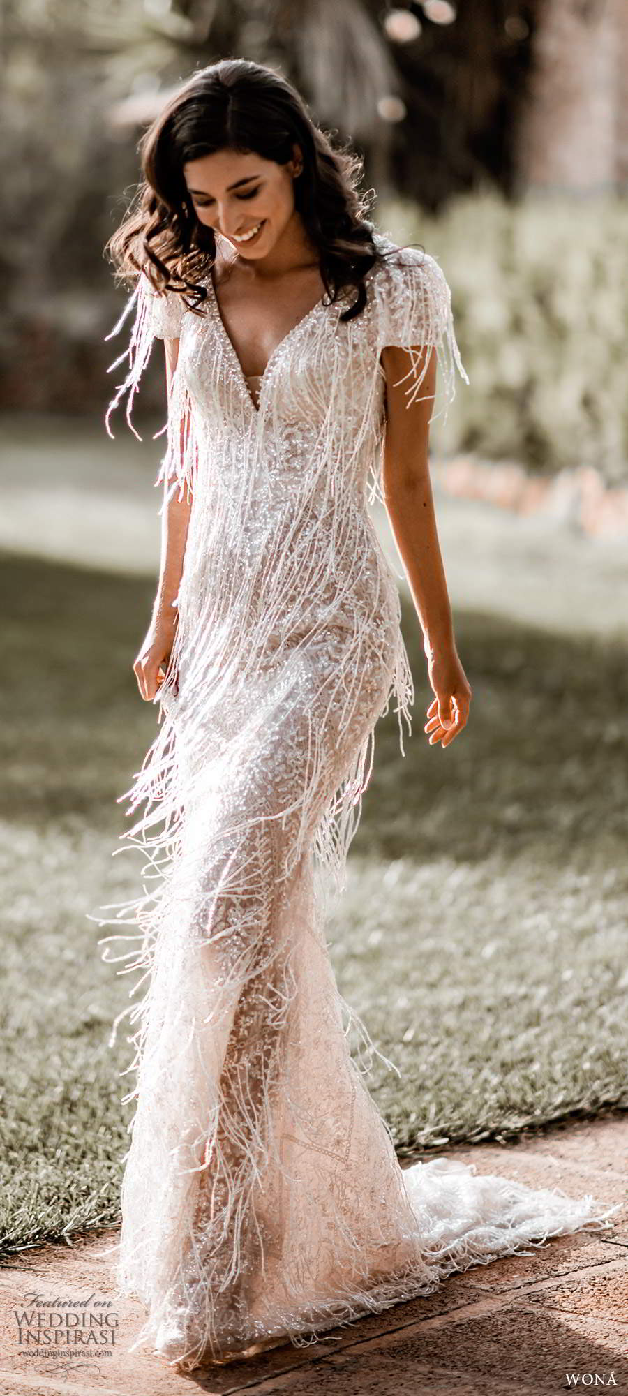 wona fall 2020 bridal short sleeves v neckline fully embellished beaded fringe sheath wedding dress low scoop back chapel train (7) mv wona fall 2020 bridal short sleeves v neckline fully embellished beaded fringe sheath wedding dress low scoop back chapel train (7) mv