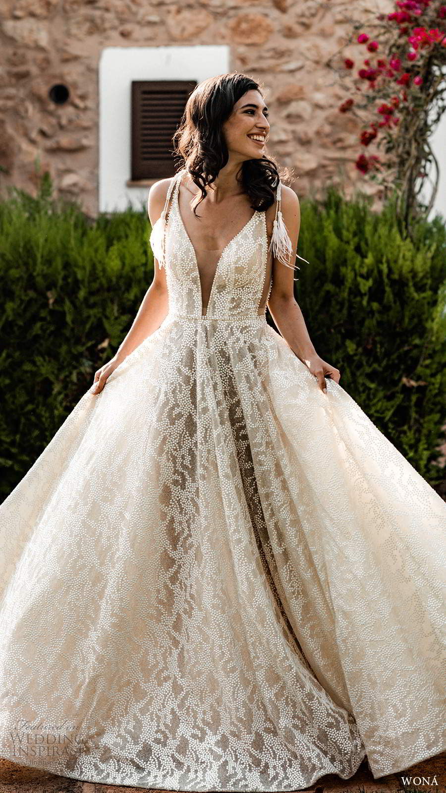 wona fall 2020 bridal sleeveless straps plunging v neckline fully embellished a line ball gown wedding dress v back cathedral train (16) mv wona fall 2020 bridal sleeveless straps plunging v neckline fully embellished a line ball gown wedding dress v back cathedral train (16) mv