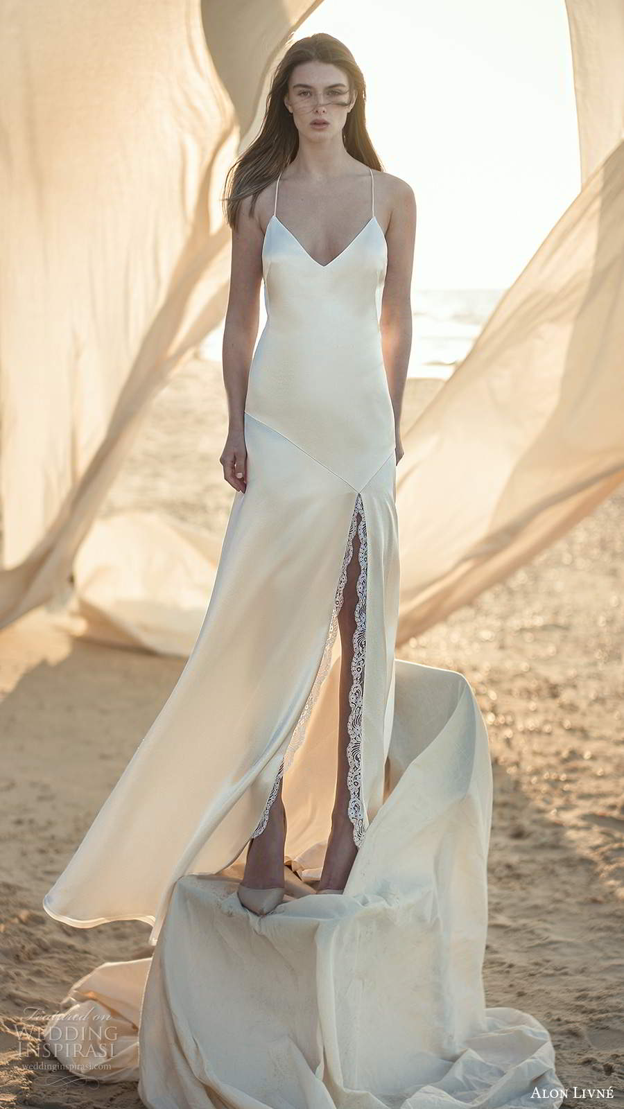 alon livne fall 2020 bridal sleeveless thin straps v neckline minimalist clean slip sheath wedding dress slit skirt (11) mv