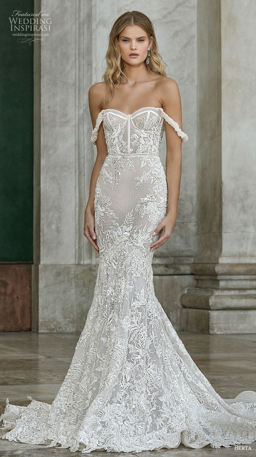 berta fall 2020 bridal off the shoulder sweetheart neckline full embellishment bustier sexy romantic mermaid wedding dress mid back chapel train (12) mv