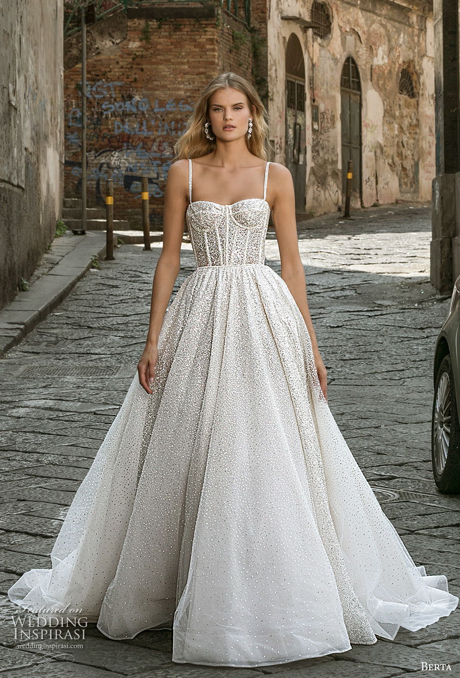 berta fall 2020 bridal sleeveless spaghetti strap sweetheart neckline bustier full embellishment romantic ball gown a line wedding dress mid back medium train (5) mv