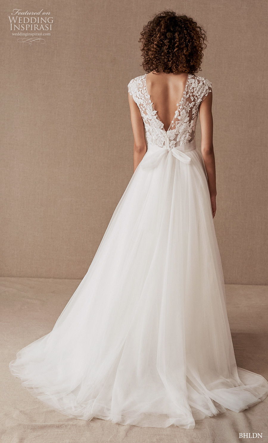 bhldn spring 2020 bridal cap sleeves v neck heavily embellished bodice romantic a  line wedding dress v back sweep train (11) bv