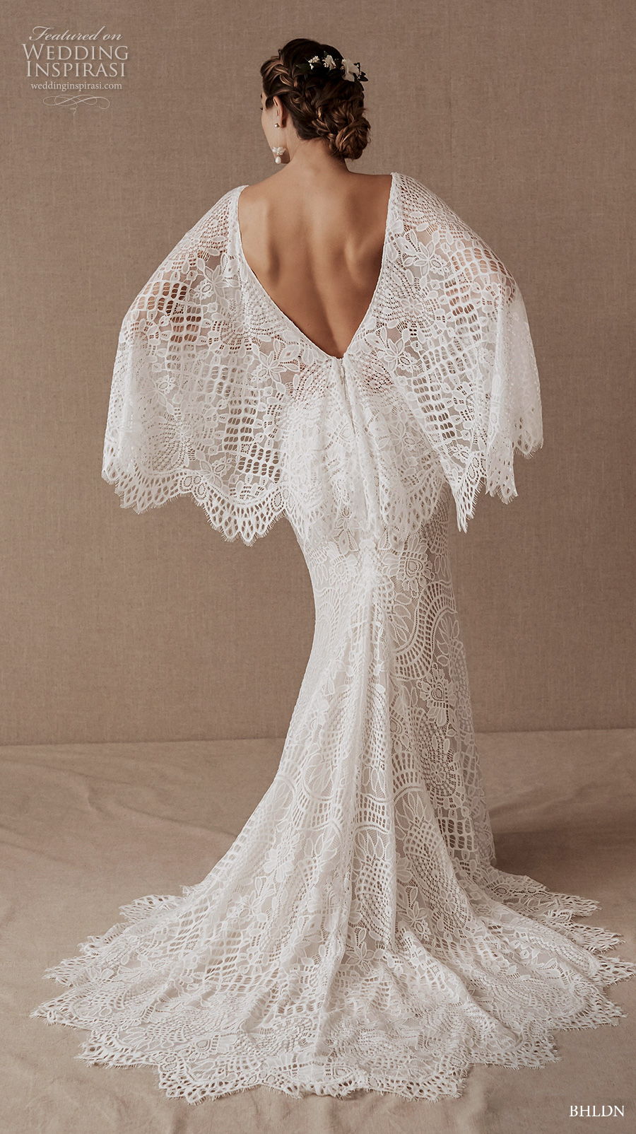 bhldn spring 2020 bridal long butterfly sleeves deep v neck full embellishment vintage sheath wedding dress open v back medium train (15) bv
