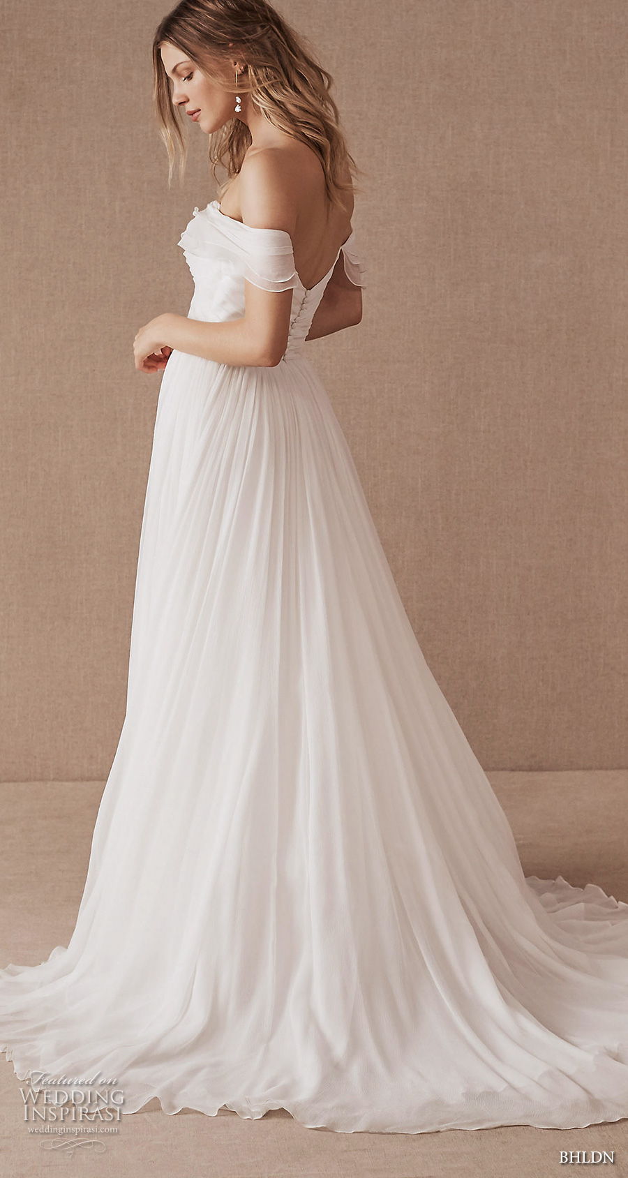 bhldn spring 2020 bridal off the shoulder sweetheart neckline simple ruched bodice classic romantic a  line wedding dress mid back sweep train (1) bv 