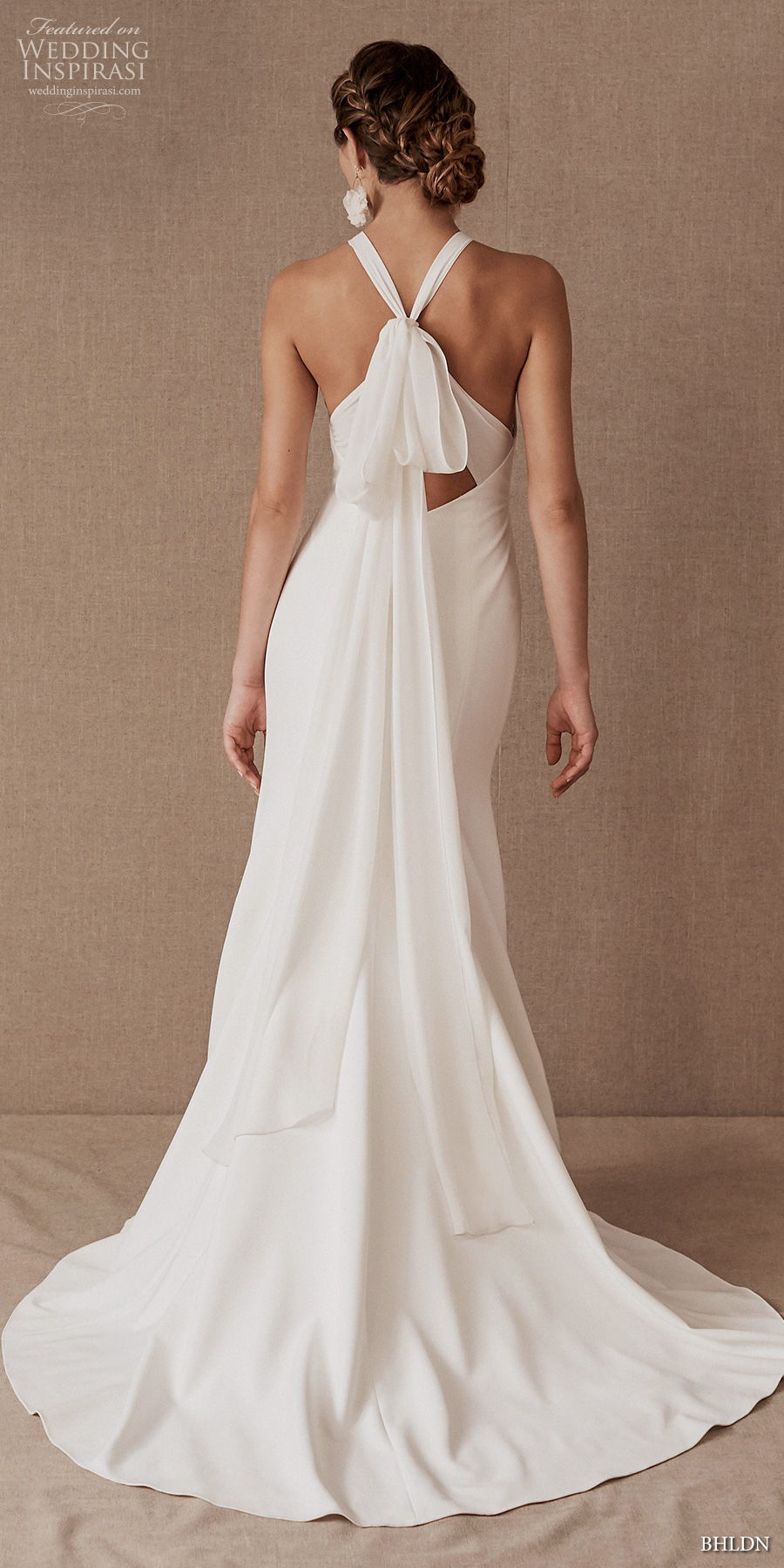 bhldn spring 2020 bridal sleeveless halter neck simple minimalist elegant fit and flare sheath wedding dress racer back medium train (14) bv