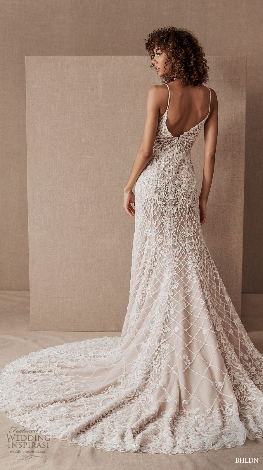 bhldn spring 2020 bridal sleeveless spaghetti strap deep sweetheart neckline full embellishment drop waist elegant modified a  line wedding dress v back chapel train (12) bv