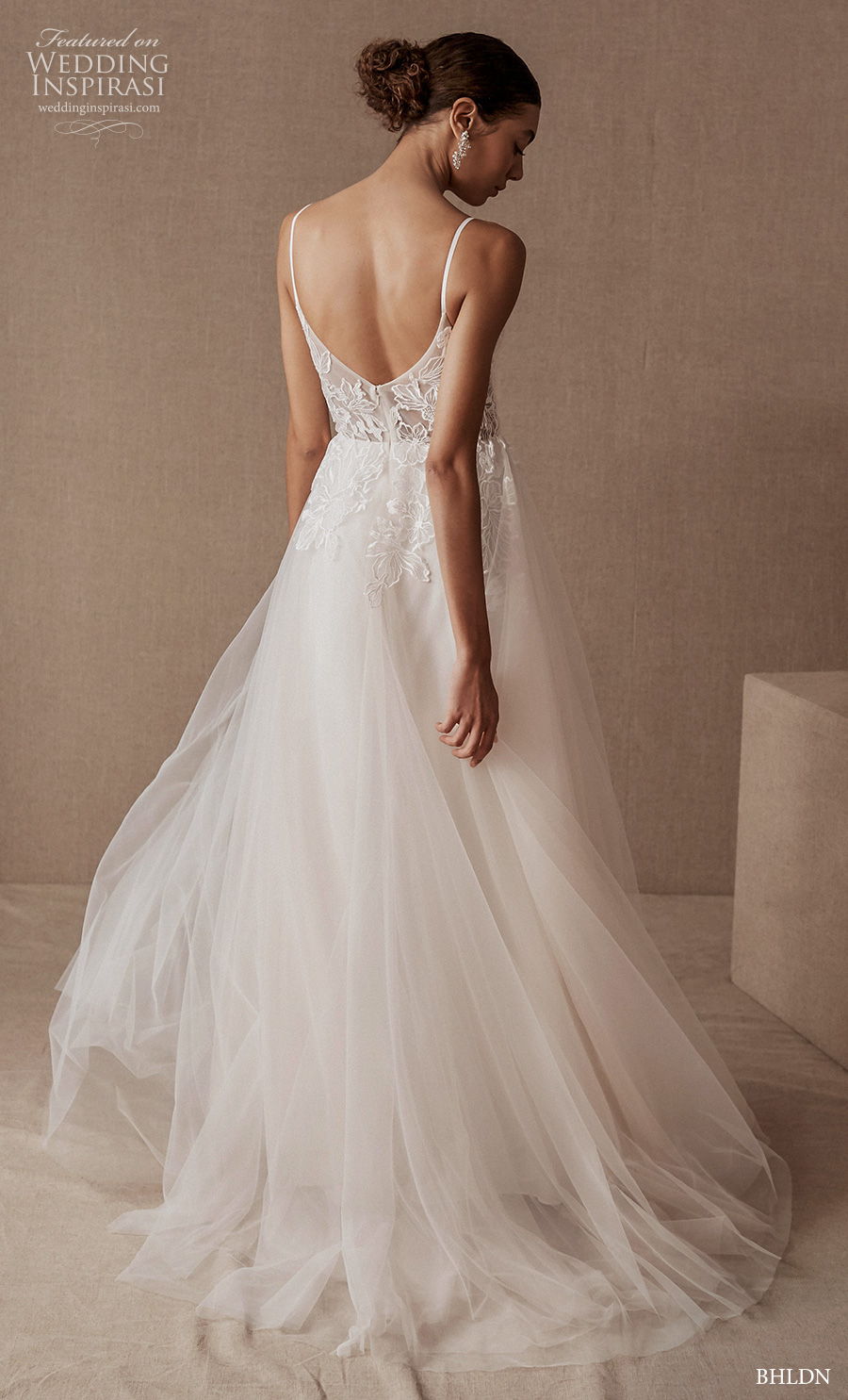 bhldn spring 2020 bridal sleeveless spaghetti strap diamond neckline heavily embellished bodice romantic soft a  line wedding dress scoop back chapel train (17) bv