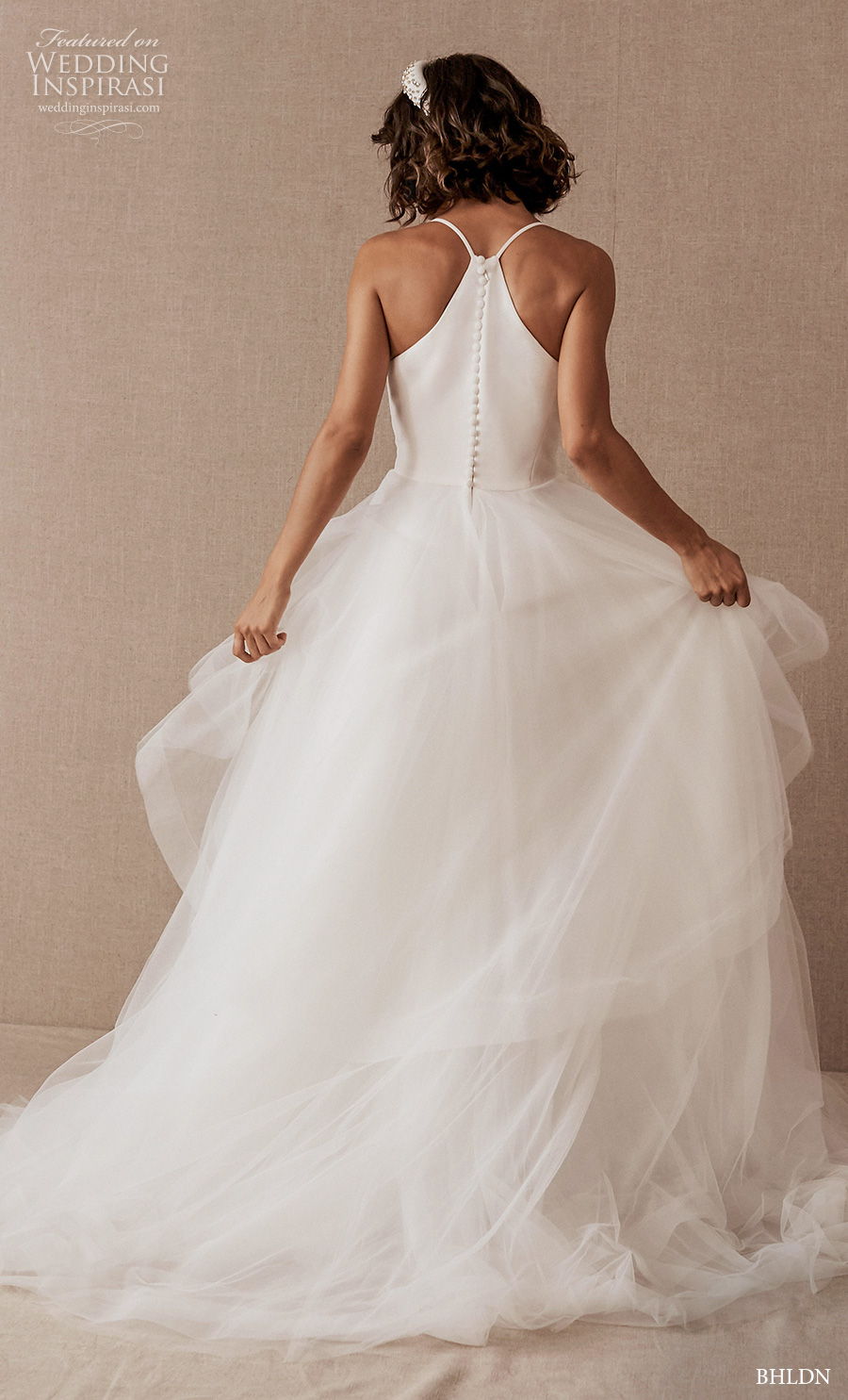 bhldn spring 2020 bridal sleeveless spaghetti strap square neckline simple tiered skirt romantic a  line wedding dress racer back short train (13) bv