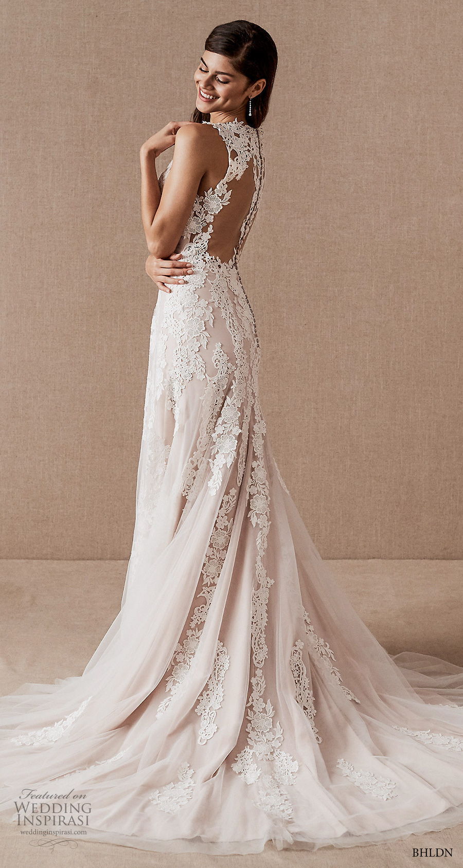 bhldn spring 2020 bridal sleeveless v neck heavily embllished bodice elegant modified a  line wedding dress keyhole back medium train (6) bv