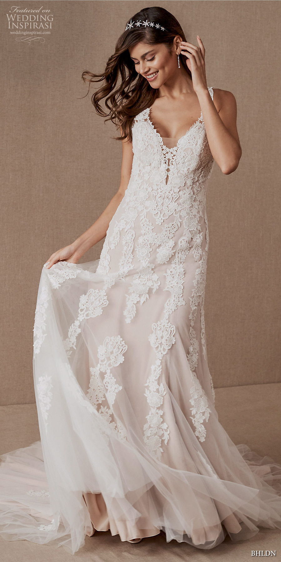 bhldn spring 2020 bridal sleeveless v neck heavily embllished bodice elegant modified a  line wedding dress keyhole back medium train (6) mv