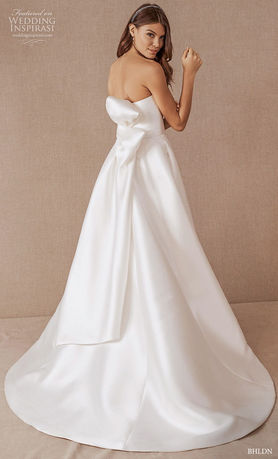 bhldn spring 2020 bridal strapless straight across neckline simple minimalist romantic a  line wedding dress ribbon back chapel train (10) bv