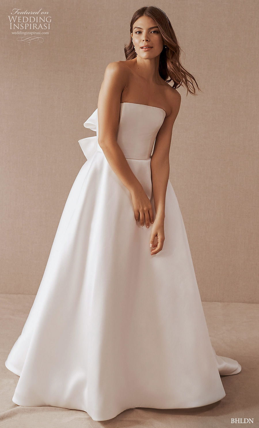 bhldn spring 2020 bridal strapless straight across neckline simple minimalist romantic a  line wedding dress ribbon back chapel train (10) mv