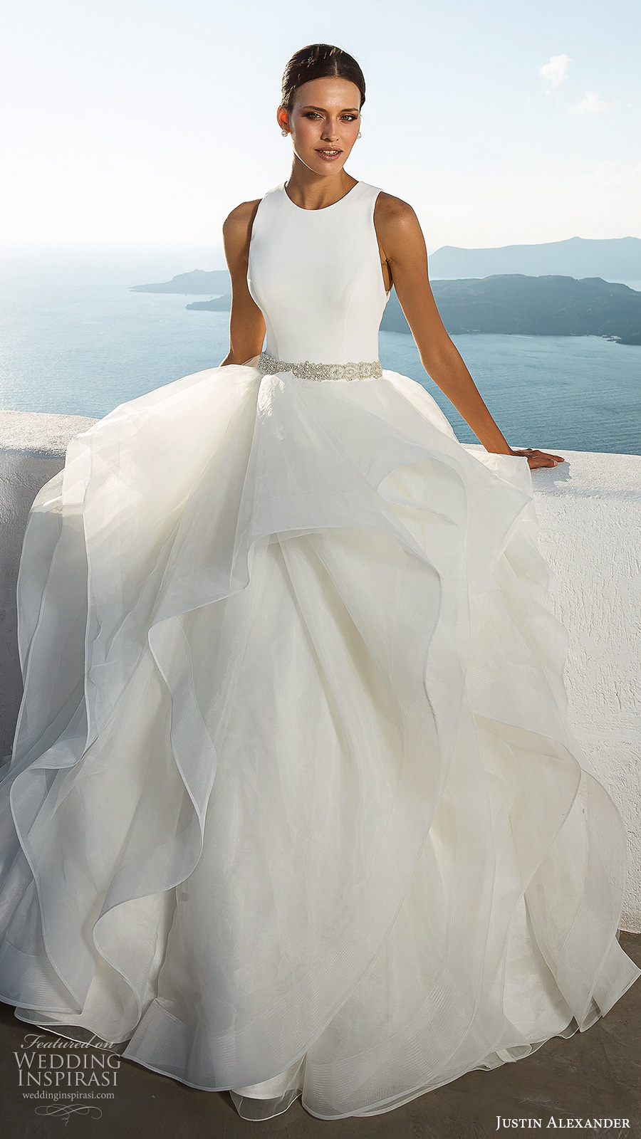 justin alexander 2020 bridal sleeveless jewel neckline thicl straps clean bodice a line ball gown wedding dress tiered skirt (1) mv justin alexander 2020 bridal sleeveless jewel neckline thicl straps clean bodice a line ball gown wedding dress tiered skirt (1) mv