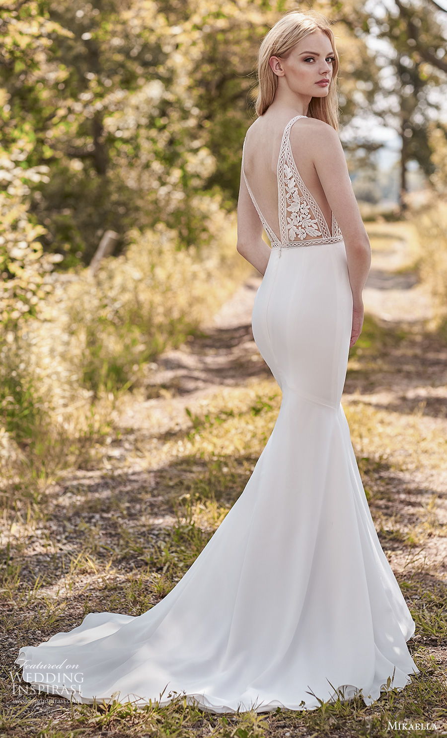 mikaella spring 2020 bridal sleeveless deep v neck heavily embellished bodice romantic sexy fit and flare sheath wedding dress v back medium train (10) bv mikaella spring 2020 bridal sleeveless deep v neck heavily embellished bodice romantic sexy fit and flare sheath wedding dress v back medium train (10) bv