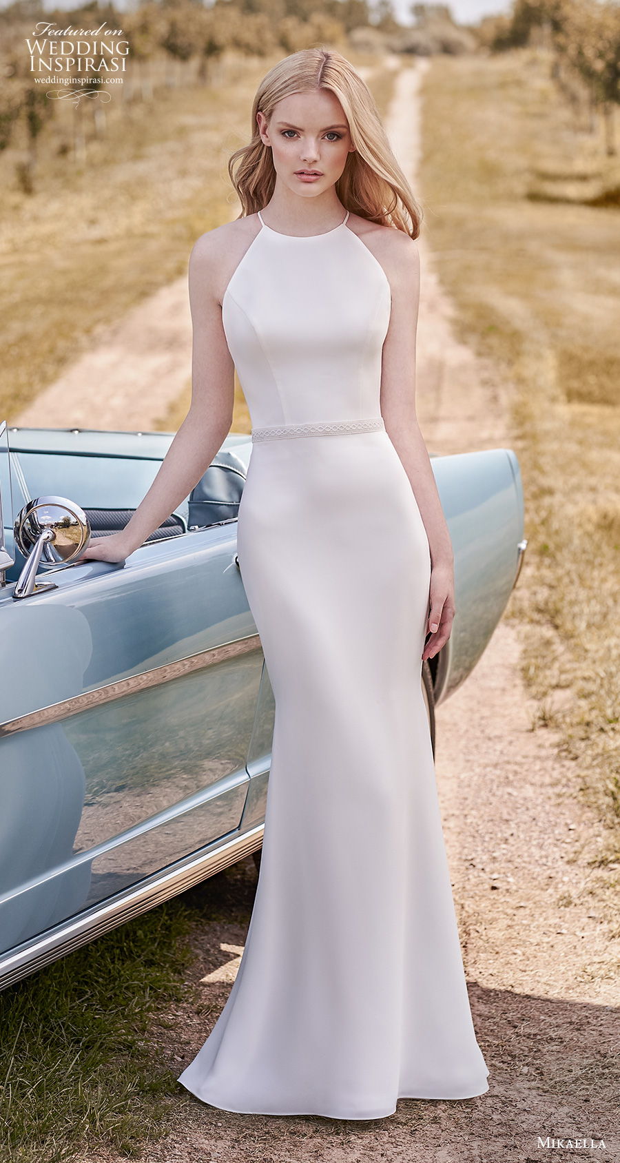 mikaella spring 2020 bridal sleeveless halter neck simple minimalist elegant sheath wedding dress rasor lace back sweep train (17) mv mikaella spring 2020 bridal sleeveless halter neck simple minimalist elegant sheath wedding dress rasor lace back sweep train (17) mv