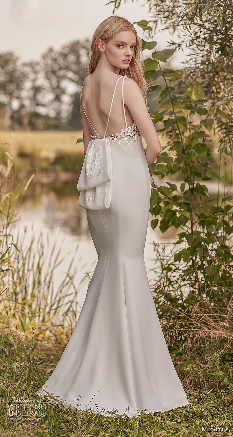 mikaella spring 2020 bridal sleeveless v neck heavily embellished bodice elegant fit and flare wedding dress backless v back sweep train (3) bv