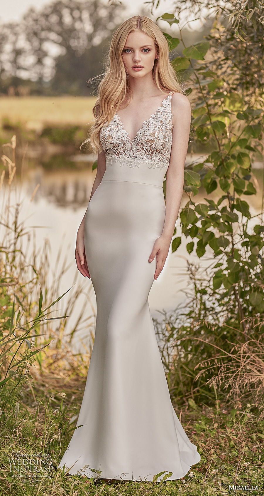 mikaella spring 2020 bridal sleeveless v neck heavily embellished bodice elegant fit and flare wedding dress backless v back sweep train (3) mv