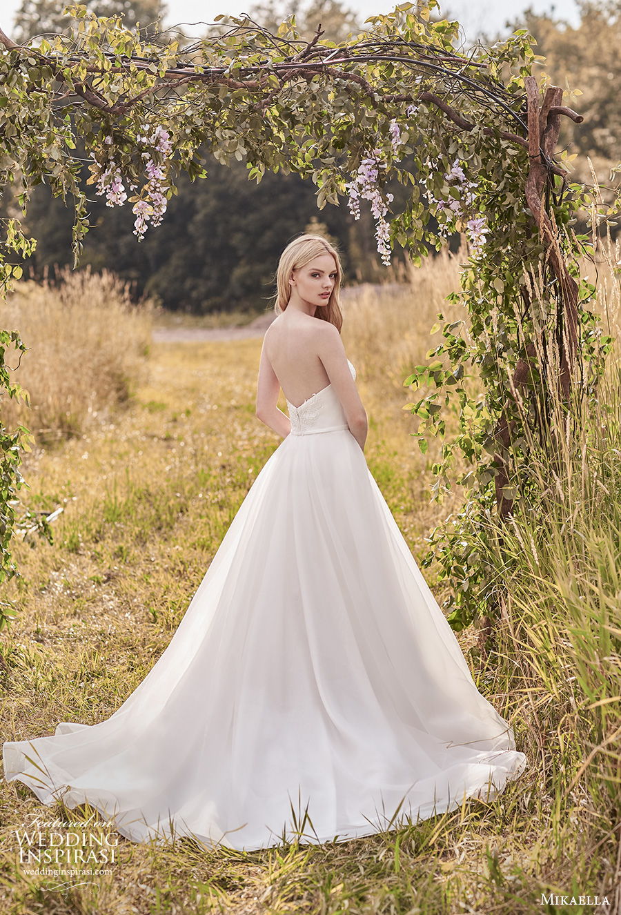 mikaella spring 2020 bridal strapless sweetheart neckline heavily embellished bodice romantic a line wedding dress mid back medium train (12) bv mikaella spring 2020 bridal strapless sweetheart neckline heavily embellished bodice romantic a line wedding dress mid back medium train (12) bv