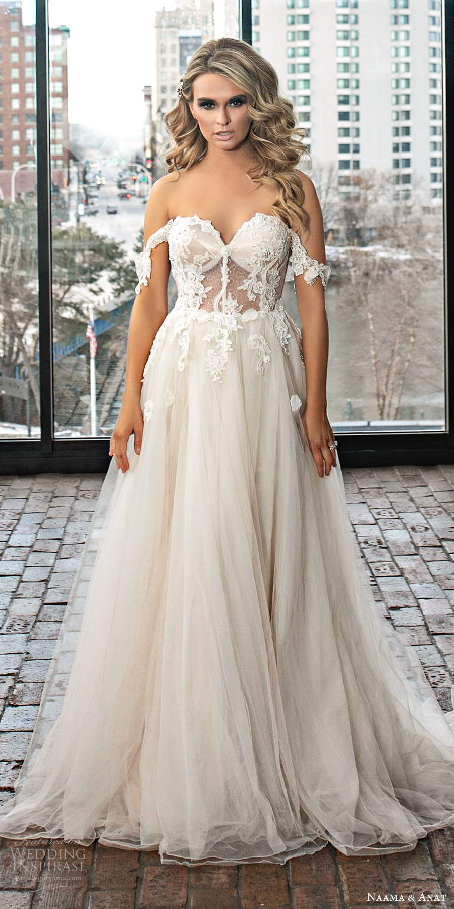 naama and anat 2020 silhouette bridal off shoulder straps sweetheart neckline embellished sheer bodice a line princess ball gown wedding dress chapel train (10) mv