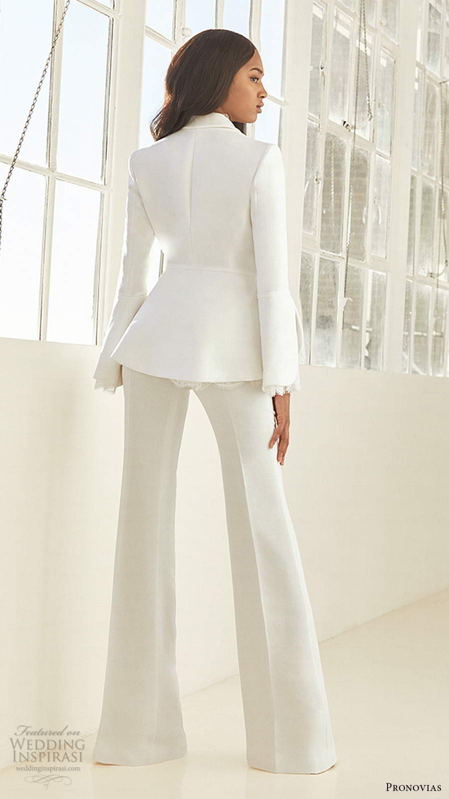 pronovias 2020 ashley graham x bridal long sleeves collar blazer jacket top peplum bodice pants suit wedding dress (16) bv