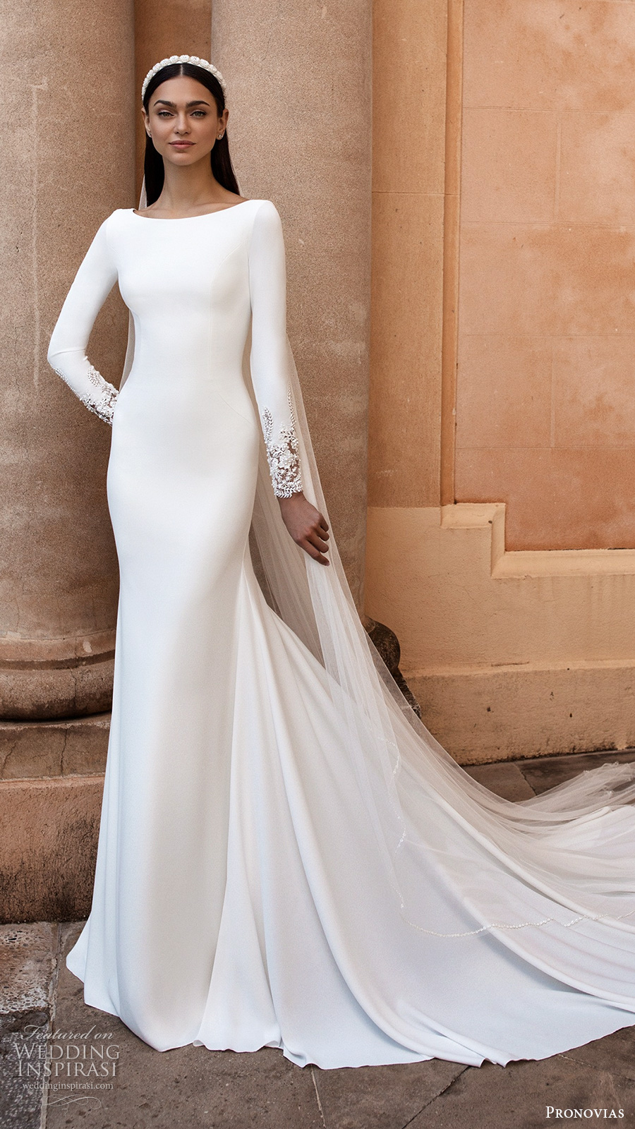 pronovias 2020 long sleeves bateau neckline sheath wedding dress chapel train (1) mv pronovias 2020 long sleeves bateau neckline sheath wedding dress chapel train (1) mv