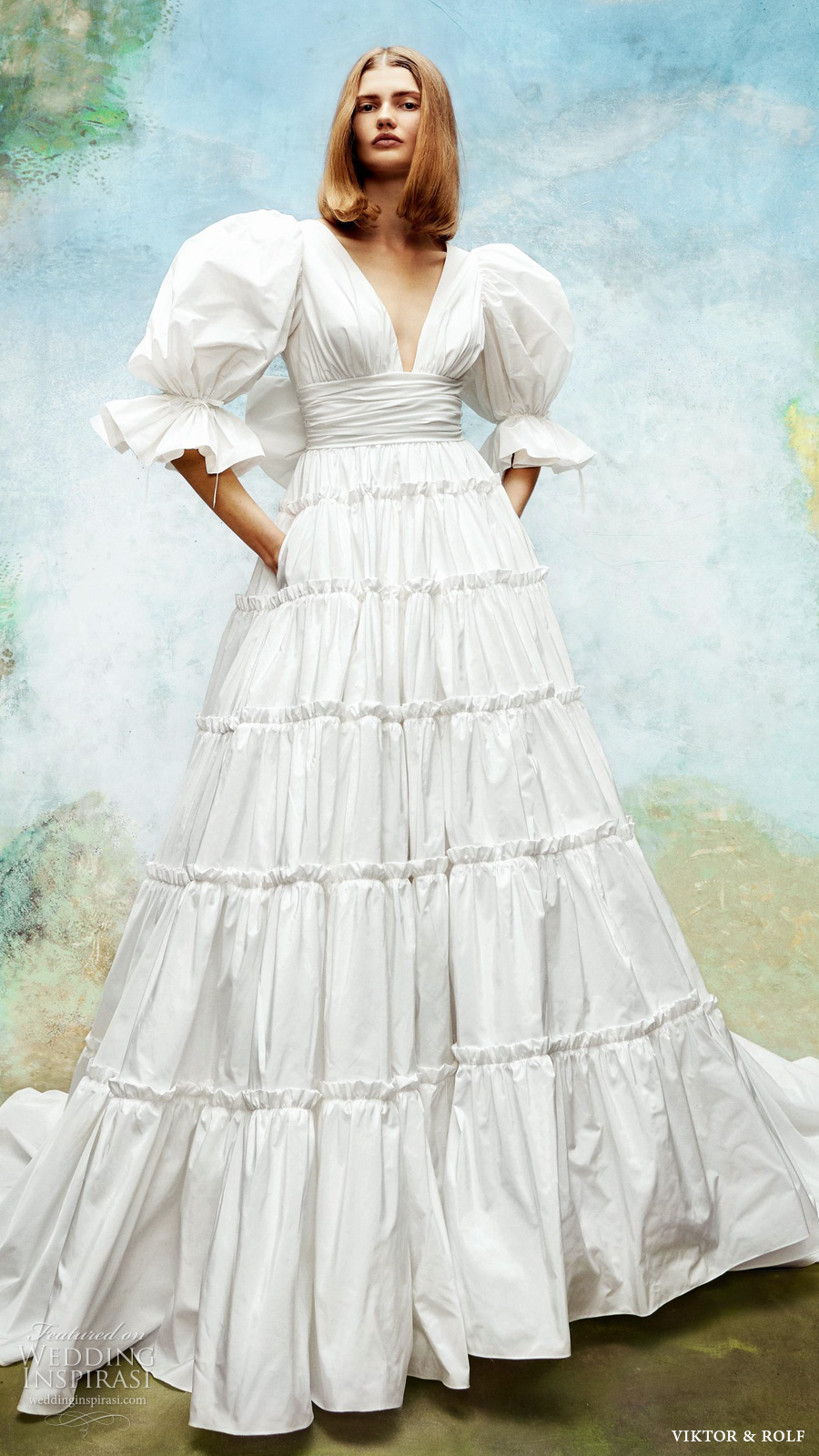 viktor rolf 2020 bridal puff sleeve half sleeve v neckline a line ball gown tafetta wedding dress (1) mv viktor rolf 2020 bridal puff sleeve half sleeve v neckline a line ball gown tafetta wedding dress (1) mv