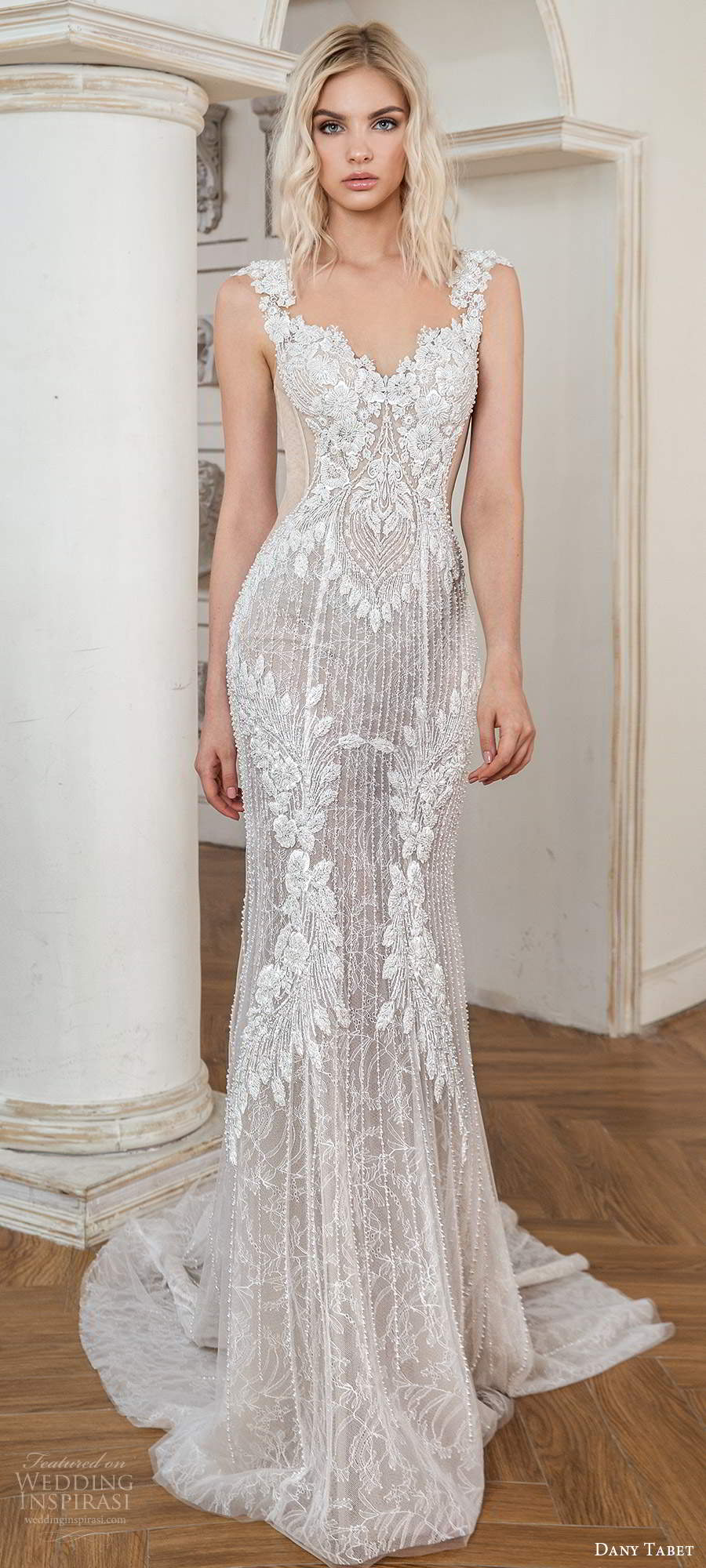 dany tabet 2020 bridal cap sleeves sweetheart neckline fully embellished lace sheath wedding dress chapel train (2) mv dany tabet 2020 bridal cap sleeves sweetheart neckline fully embellished lace sheath wedding dress chapel train (2) mv