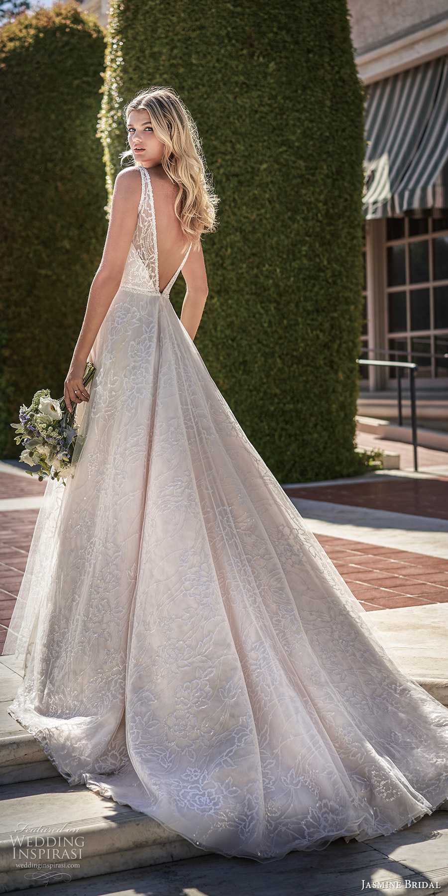 jasmine spring 2020 collection sleeveless straps plunging v necklnie fully embellished a line ball gown wedding dress chapel train (10) bv