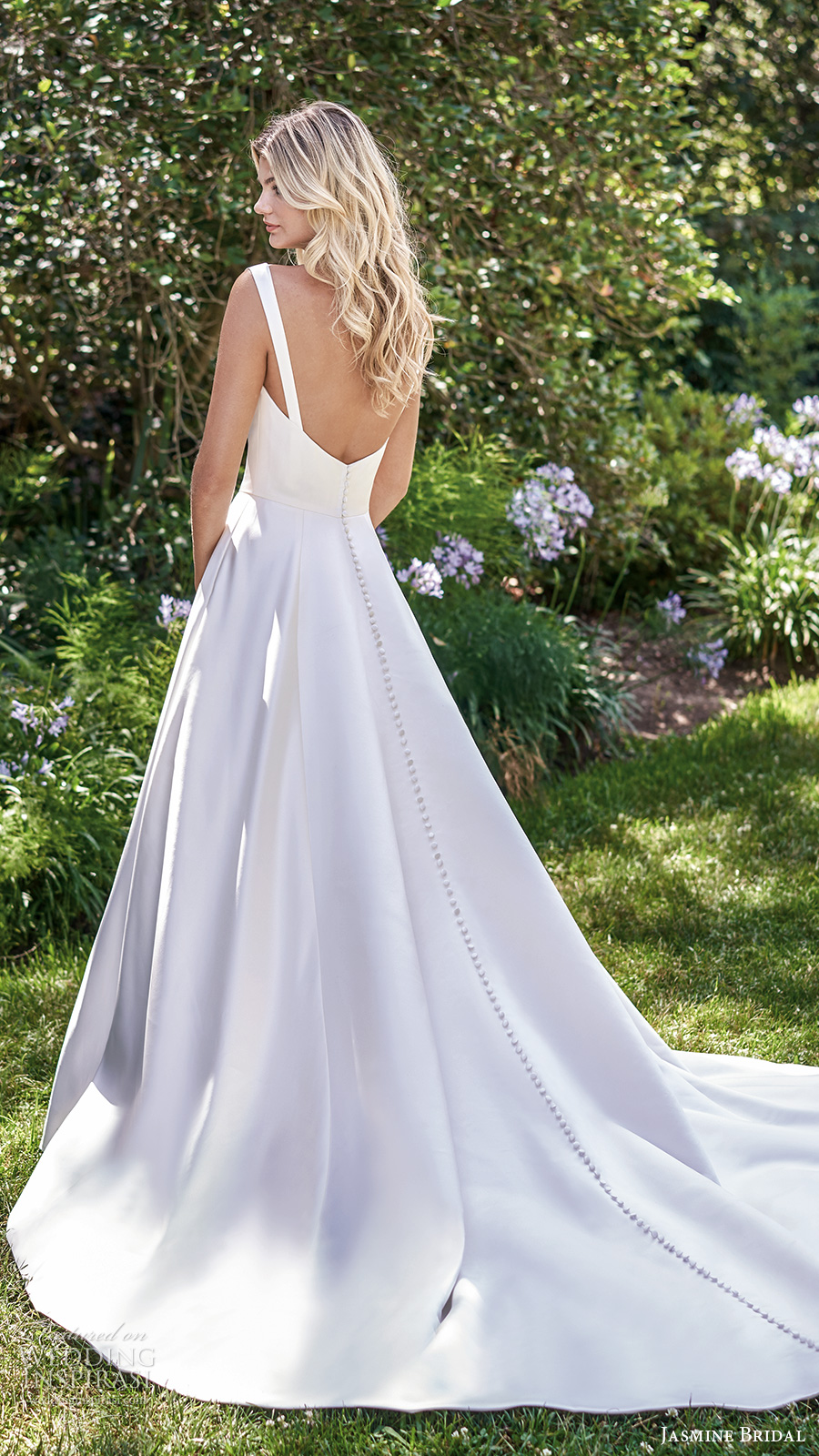 jasmine spring 2020 collection sleeveless thick straps plunging v neckline clean minimalist a line ball gown wedding dress chapel train (12) bv