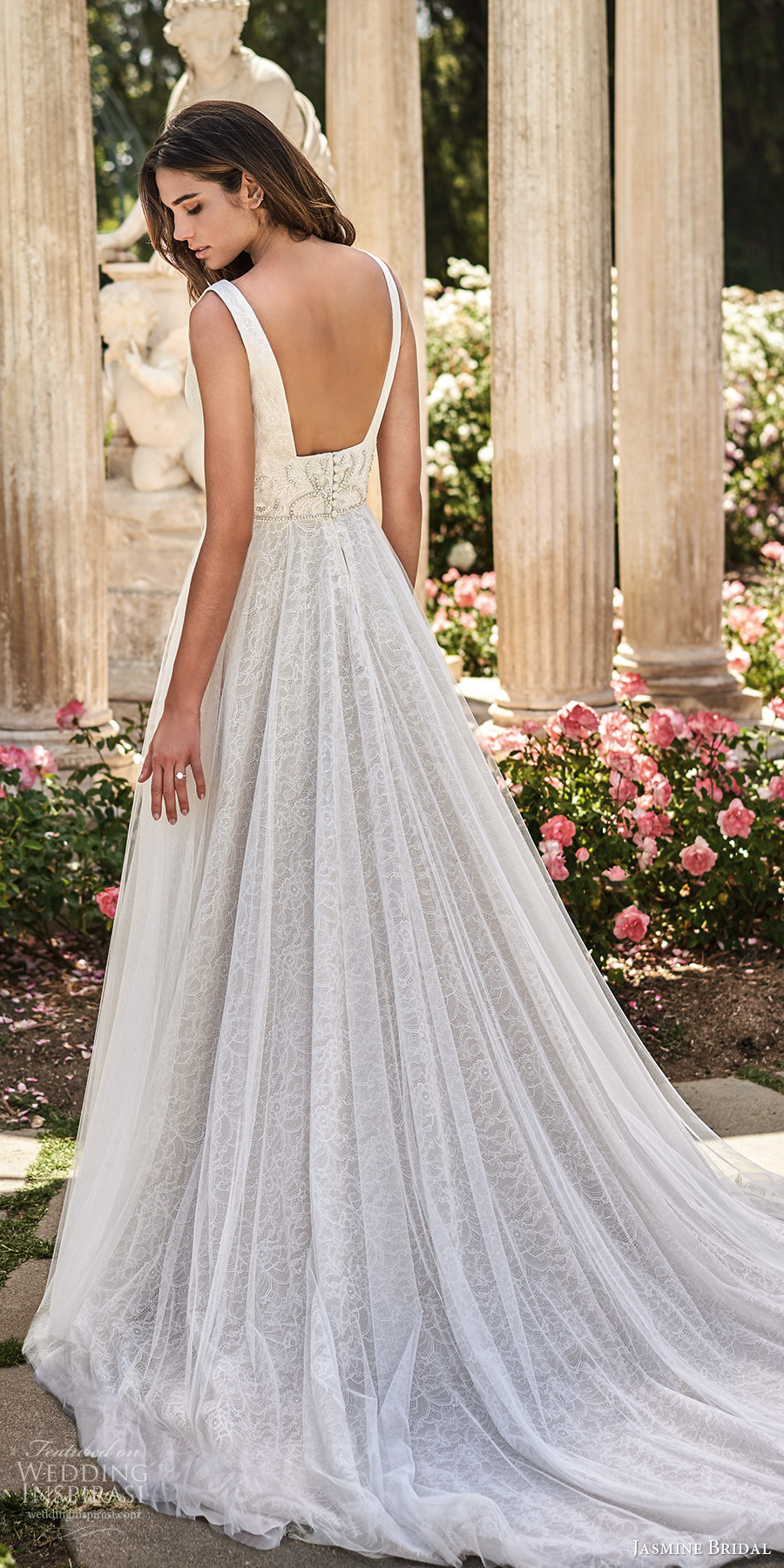 jasmine spring 2020 collection sleeveless thick straps plunging v neckline embellished a line ball gown wedding dress chapel train (4) bv