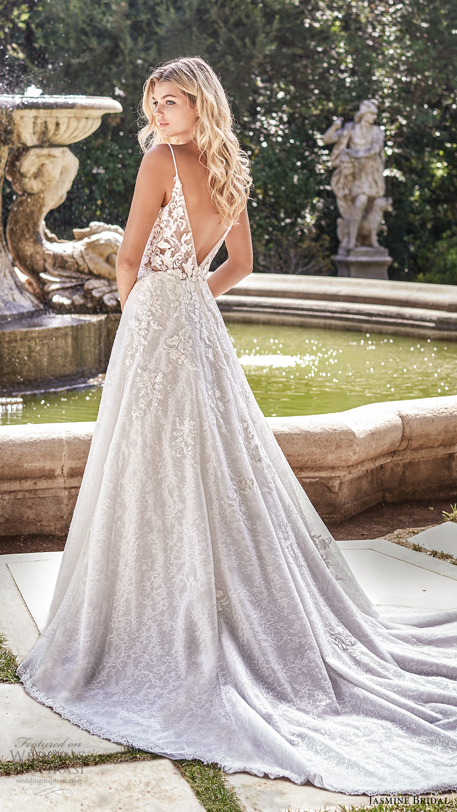 jasmine spring 2020 collection sleeveless thin straps plunging sweetheart neckline fully embellished a line ball gown wedding dress chapel train (8) bv