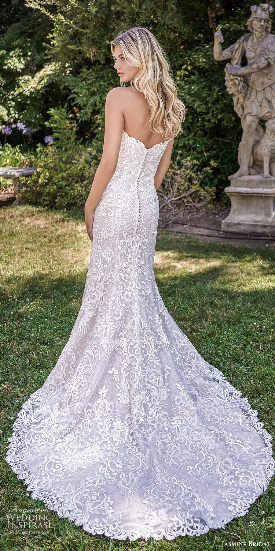jasmine spring 2020 collection strapless sweetheart neckline fully embellished lace fit flare mermaid wedding dress chapel train (11) bv