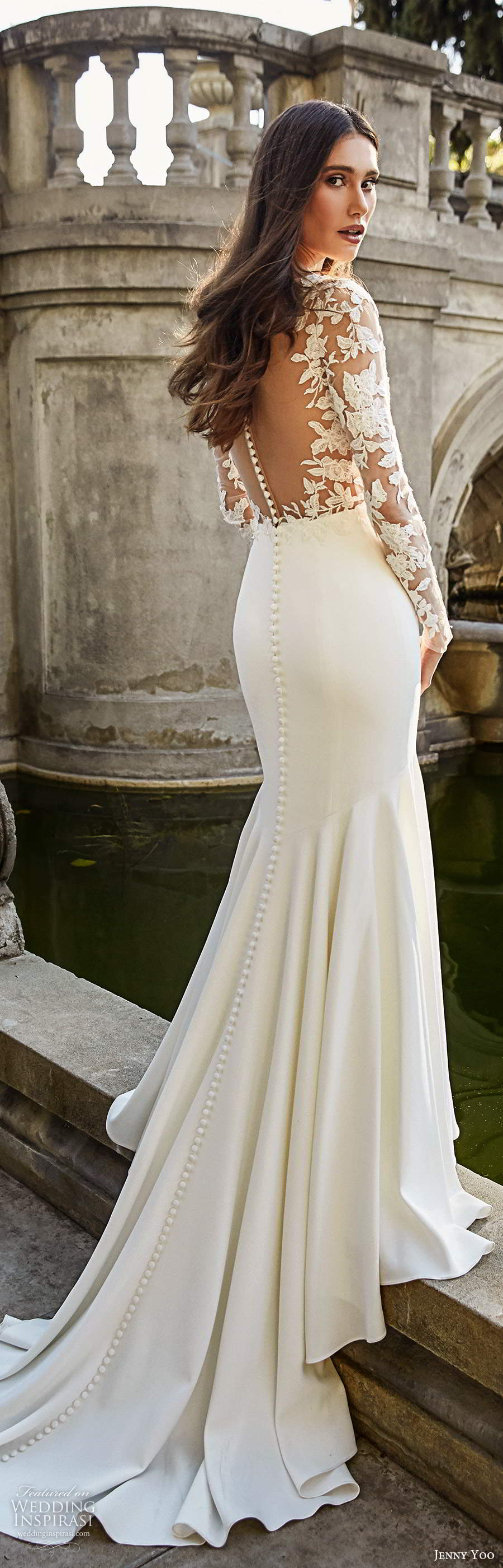 jenny yoo spring 2020 bridal illusion long sleeves plunging v neckline sheer embellished bodice clean skirt fit flare mermaid wedding dress chapel train (8) lbv jenny yoo spring 2020 bridal illusion long sleeves plunging v neckline sheer embellished bodice clean skirt fit flare mermaid wedding dress chapel train (8) lbv