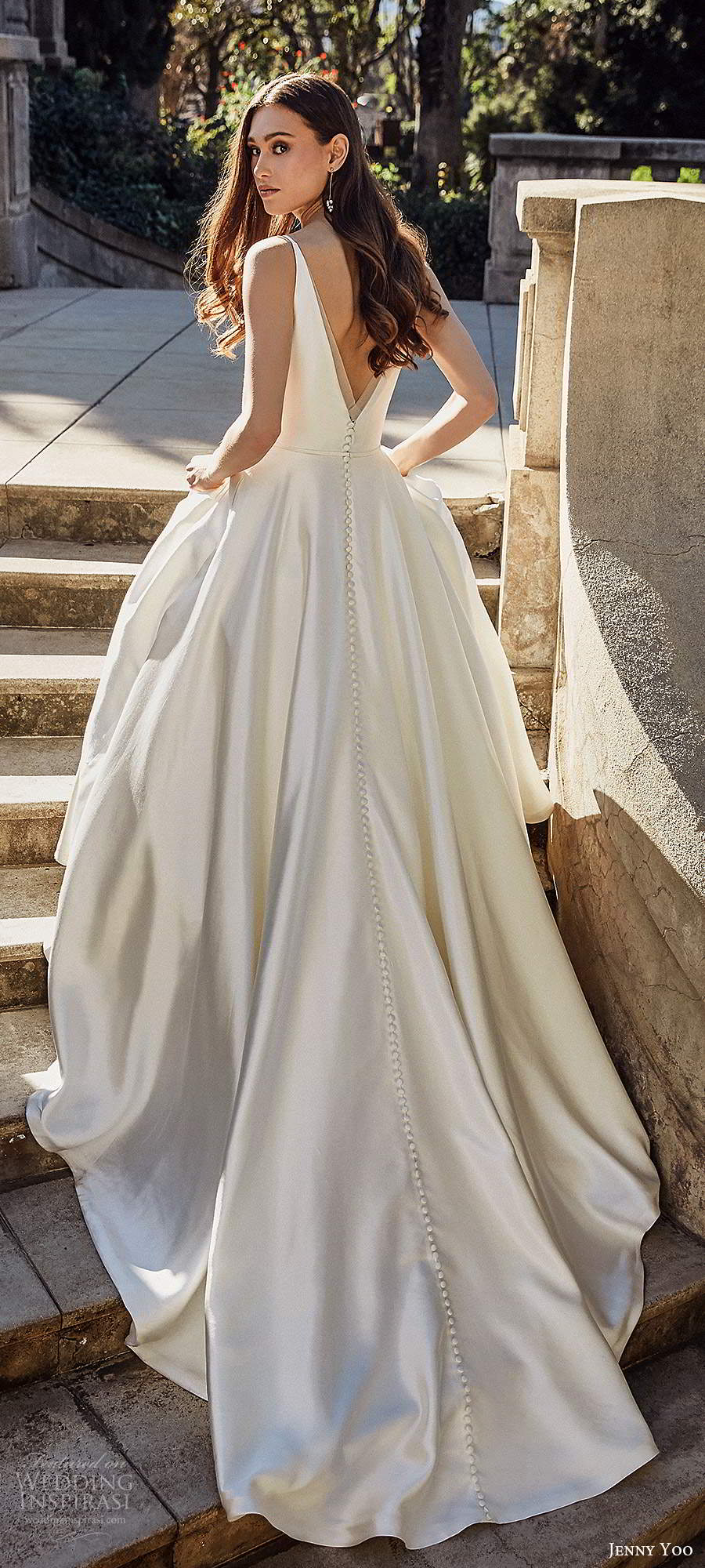jenny yoo spring 2020 bridal sleeeless straps v neckline minimalist clean a line ball gown wedding dress v back chapel train (5) lbv jenny yoo spring 2020 bridal sleeeless straps v neckline minimalist clean a line ball gown wedding dress v back chapel train (5) lbv