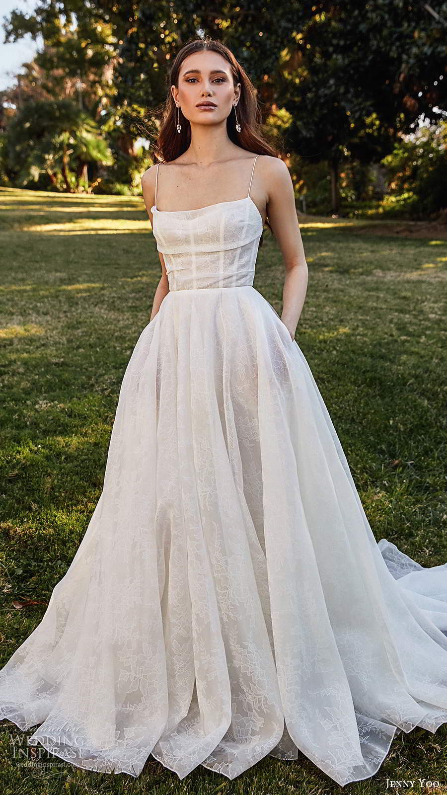 jenny yoo spring 2020 bridal sleeveless thin straps cowl straight neckline a line ball gown wedding dress pocket chapel train (6) mv jenny yoo spring 2020 bridal sleeveless thin straps cowl straight neckline a line ball gown wedding dress pocket chapel train (6) mv
